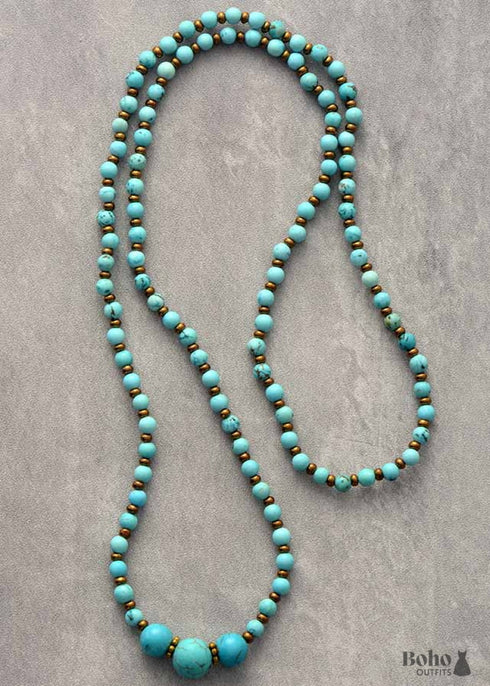 Boho Necklace, Mala Stone Beads Turquoise